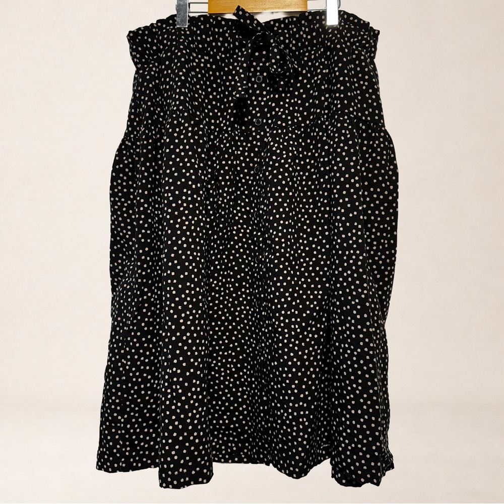Black Ivory Polka Dot Midi Skirt Tiered Flowy Drawstring Plus Size 2X